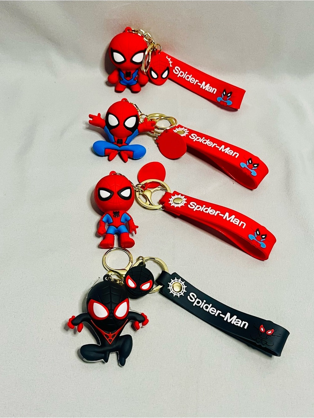 4 Pack Spiderman 3D Keychain Set - Red and Black